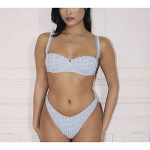 Four Three Seven 437 Swim Delphine Top and Bottoms Bikini Blue Sz S Blue
Plaid